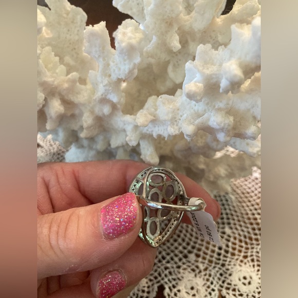 Faceted Blue Chalcedony and CZ Ring Teardrop Shape NWT sz 8 SS GORGEOUS - Picture 7 of 7